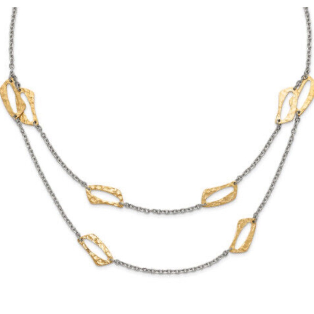 CHISEL‎ Stainless Steel 22" Long Oval Stations Chain Necklace silver gold
